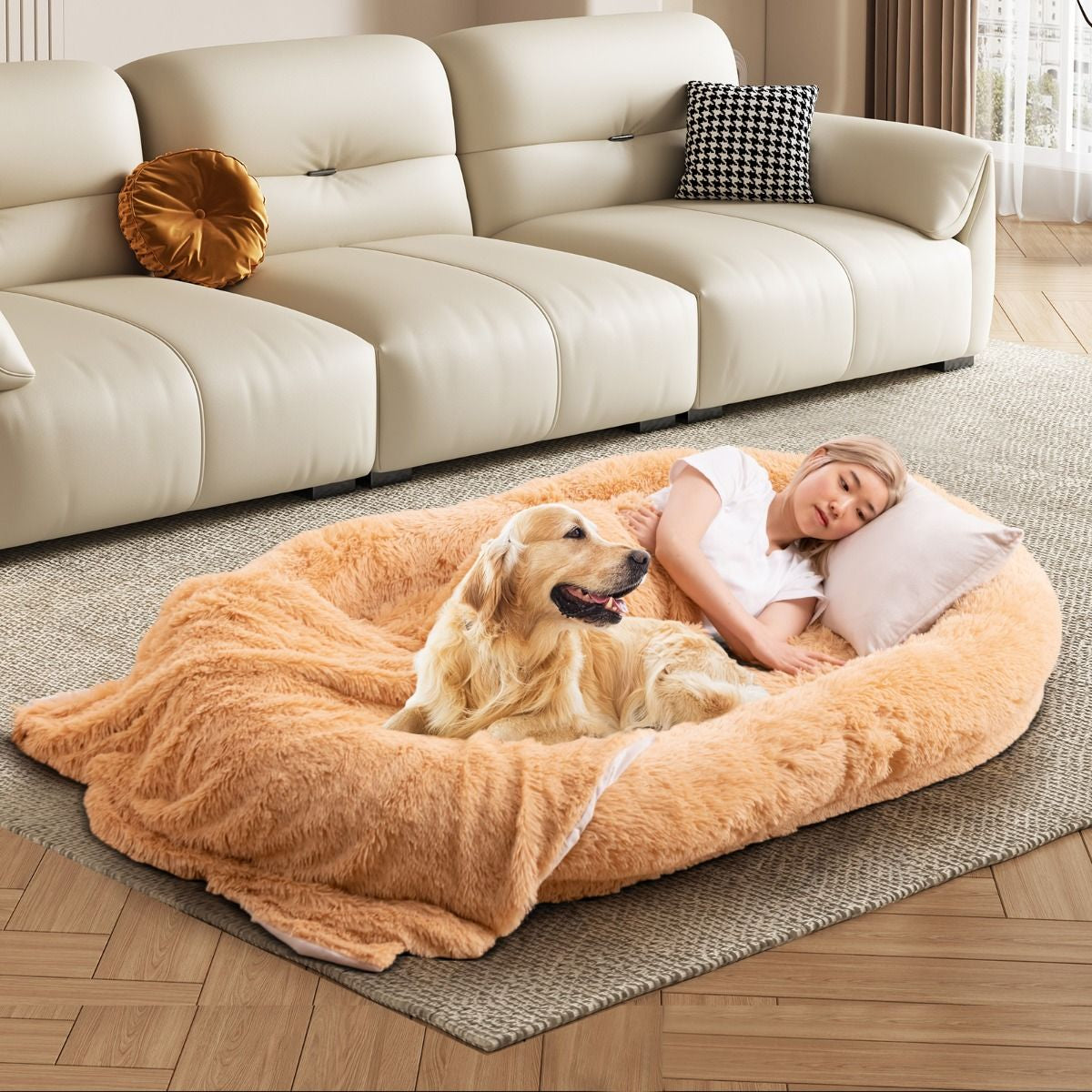 Letto per Cani Umani Con Coperta Rimovibile Cuscino Morbido Presente, Letto Pelo Finto Lavabile Adatto a Persone E Animali 2 Colori
